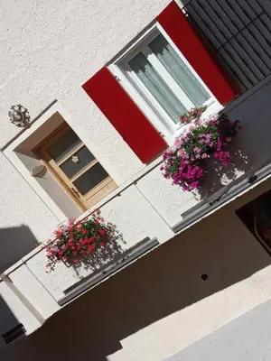 an overhead view of two windows with flowers on them at Da Valentina in Castelfondo