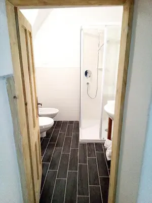 a bathroom with two toilets and a shower at Da Valentina in Castelfondo