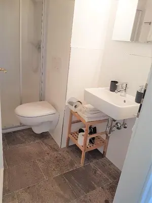 a bathroom with a sink and a toilet at Brandlgut in Bolzano