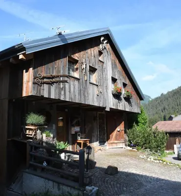 a large wooden building with flowers in the windows at Cianbolpin Guesthouse in Canazei