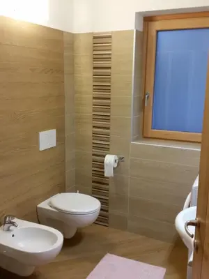 a bathroom with a toilet and a sink at Casa Alice 5.5 in Fiera di Primiero