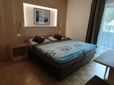 a bedroom with a large bed in a room at Apartments Elise in Selva di Val Gardena