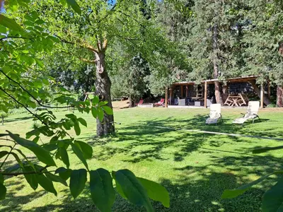 a park with two chairs and a tree at Apartments Im Winkl in Brunico
