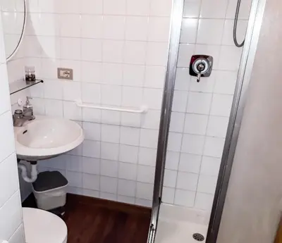 a bathroom with a shower and a sink at Sas da Rocia by go new location in Soraga