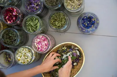 a person holding a bowl of different types of flowers at Unterer Obereggerhof in San Leonardo in Passiria