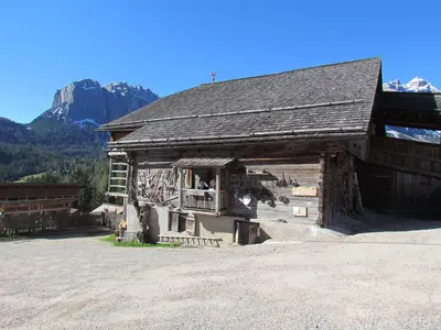 a large wooden building with a ladder on it at Agriturismo Lüch de Vanc in San Martino in Badia