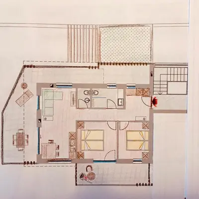 a drawing of a floor plan of aominium at Villa Montis Exclusive Holiday Apartments in Eppan with Spectacular Views of Dolomites and Bolzano Area in Appiano sulla Strada del Vino