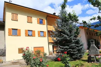 a house with a christmas tree in front of it at Ferienhof Weingenuss in Cortina Sulla Strada Del Vino