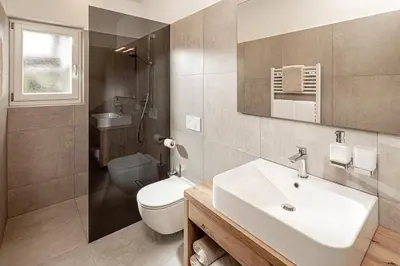 a bathroom with a sink and a toilet at Prälatenhof Wine & Apartments in Caldaro