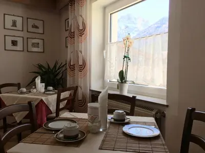 a view from a window of a mountain at Garnì Serena in Canazei
