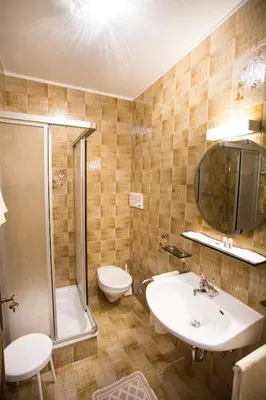 a bathroom with a sink and a toilet and a shower at Residence Rienz in Chienes