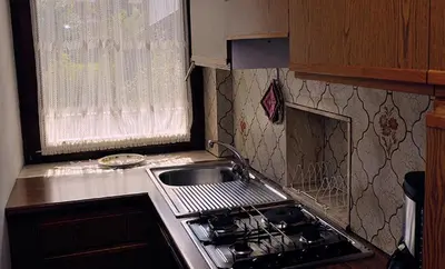 a kitchen with a sink and a stove top oven at Residence Rienz in Chienes