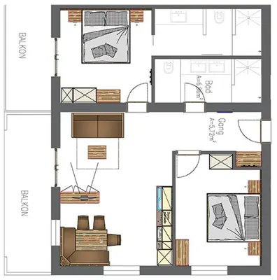 a floor plan of a house with drawings of it at Residence Vellauerhof in Lagundo