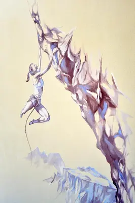 a painting of a woman climbing up a mountain at Wellness Hotel Dolomia in Soraga