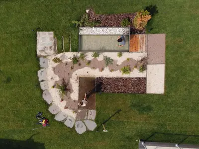 an overhead view of a garden in a field at Berg Hotel Latemar Spitze in Vigo di Fassa