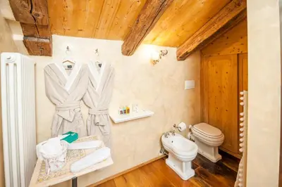a bathroom with a toilet and a sink at Villa Orso Grigio in Ronzone