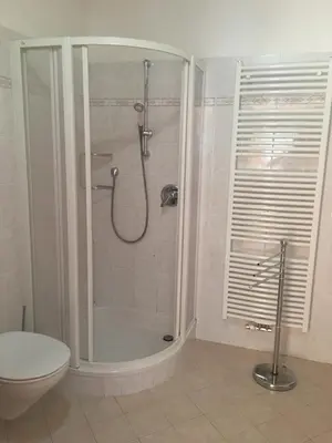 a bathroom with a shower and a toilet at Weingut Zundlhof in Bolzano
