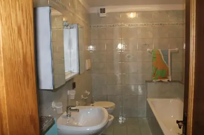 a bathroom with a sink and a toilet at Appartamento Widmann in Coredo