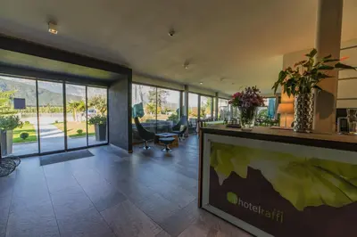 an office with a lobby with a reception desk at Hotel Raffl in Bolzano