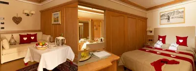 a bedroom with a bed and a sink in a room at Hotel Alle Alpi in Moena