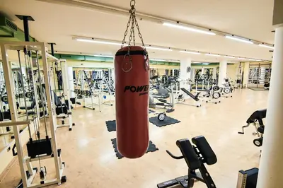 a large punching bag hanging in a gym at Hotel Soreghes Gran Chalet in Campitello di Fassa