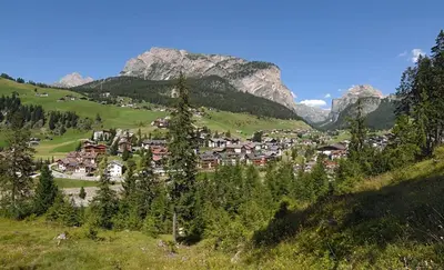 a small town in a valley in the mountains at Villa Perla in Selva di Val Gardena