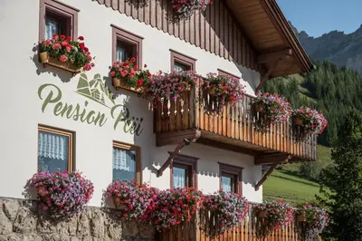 a building with flower boxes on the side of it at Pension Pcei in Picciai
