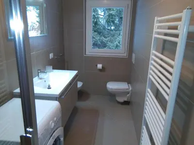 a bathroom with a sink and a toilet and a window at Il Giornalgaio in Canazei