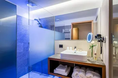 a bathroom with a sink and a mirror at Albergo Posta Pederoa in La Valle