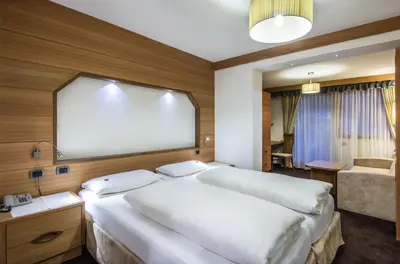 a bedroom with a large bed with a large screen at Albergo Posta Pederoa in La Valle