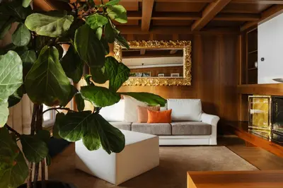a living room with a couch and a plant at Gran Tubla in Ortisei