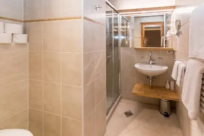 a bathroom with a shower and a sink at Widmannhof - Urlaub auf dem Biobauernhof in Bressanone