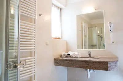 a bathroom with a sink and a mirror at Chalet Albric in Selva di Val Gardena