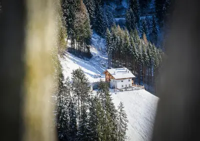 an aerial view of a house in the snow at Chalet Flierer in Rodengo