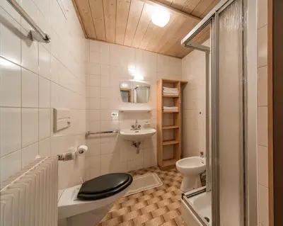 a bathroom with a toilet and a sink at Residence Trametsch in Bressanone