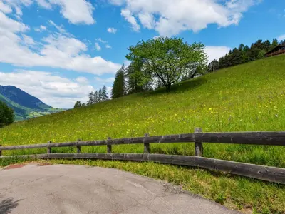 a fence on the side of a hill with a tree at Apartment Illyria by Interhome in Ortisei