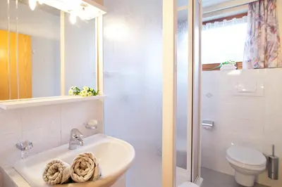 a bathroom with a sink and a toilet at Marenklhof in Tesido