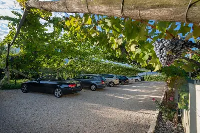 a row of cars parked in a parking lot at Quellenhof in Termeno