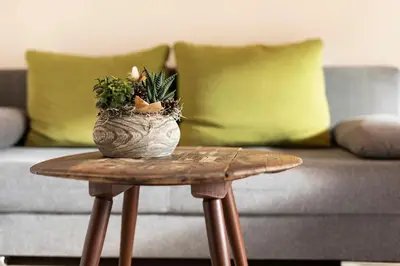 a table with a vase with a plant on it at Weingut am Platzl in Appiano sulla Strada del Vino