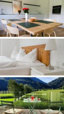 a collage of two pictures of a table and a room at MANTANA - Apartments in San Lorenzo di Sebato