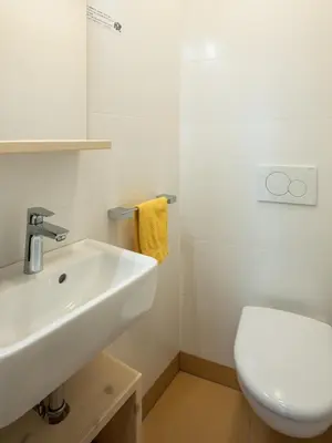 a bathroom with a white sink and a toilet at Vintlerhof in Bressanone
