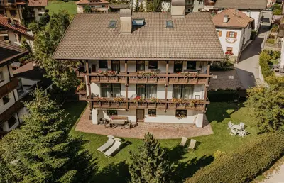 an aerial view of a house with a balcony at Apartments Thaler Irina in Ortisei