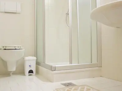 a bathroom with a shower and a toilet and a sink at Schönblick OHG des Daum Tobias in Aldino
