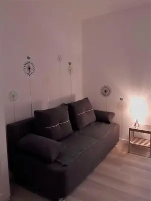 a living room with a couch and dandelions on the wall at Villa Wally in Merano