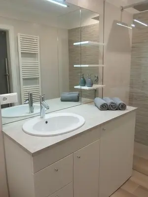 a bathroom with a sink and a mirror at Villa Wally in Merano
