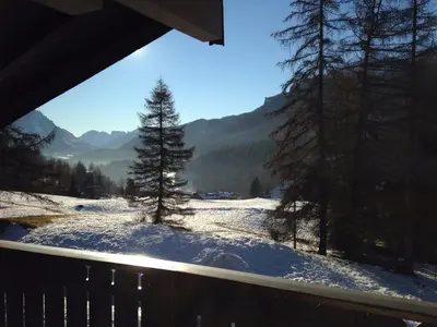 a view of a snow covered field with a tree at I mughi - Cortina in Cortina dʼAmpezzo