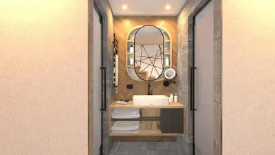 a bathroom with a sink and a mirror at Hotel Stoeres - Active wellbeing in San Cassiano