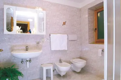 a bathroom with a sink and a toilet at Hotel Sulfner in Avelengo