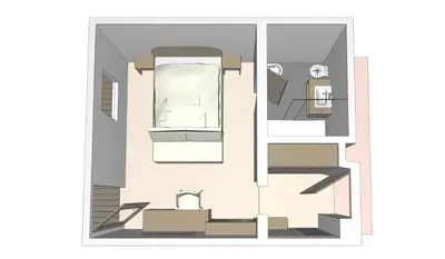a floor plan of a room with stairs and a door at Hotel Goldene Rose in Monguelfo