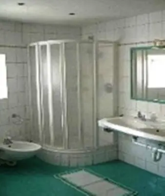 a bathroom with a shower and a sink at Hubengut Apartments in Lana